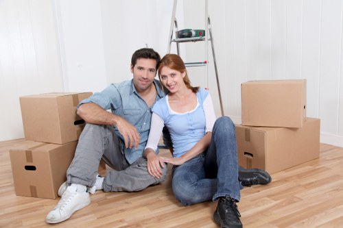 Professional movers loading boxes during a Wimbledon relocation